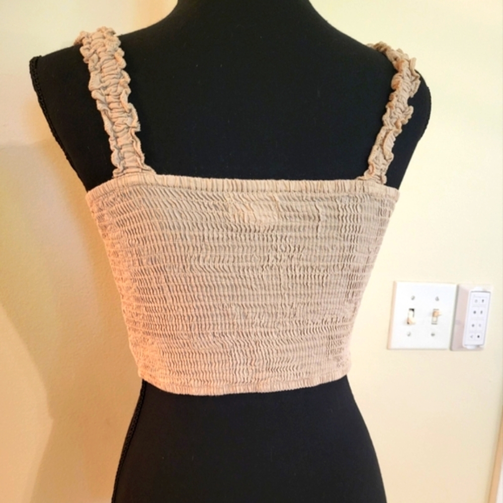 "Japna" Cream Color Crop Top W/Tie Front & Floral Emboidery (Size Small) - Picture 6 of 11